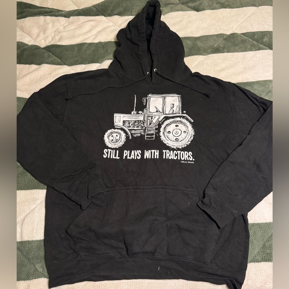 Black Graphic Hoodie with Tractor Design